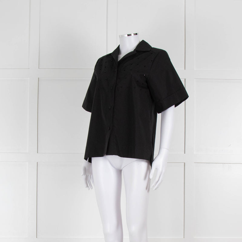 Beatrice B Black Cotton Beaded Shirt
