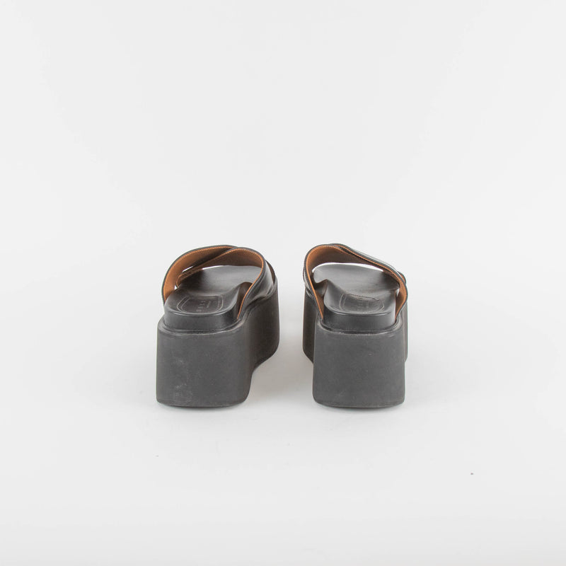 Marni Black Leather Cross Front Mules