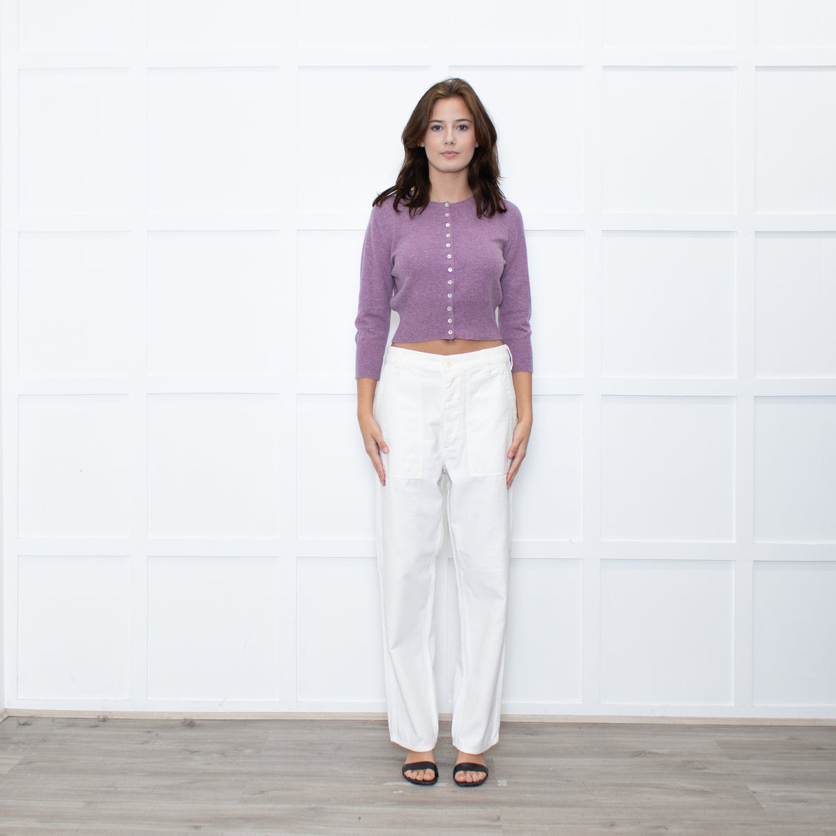 Brora Lilac Cashmere Cropped Cardigan