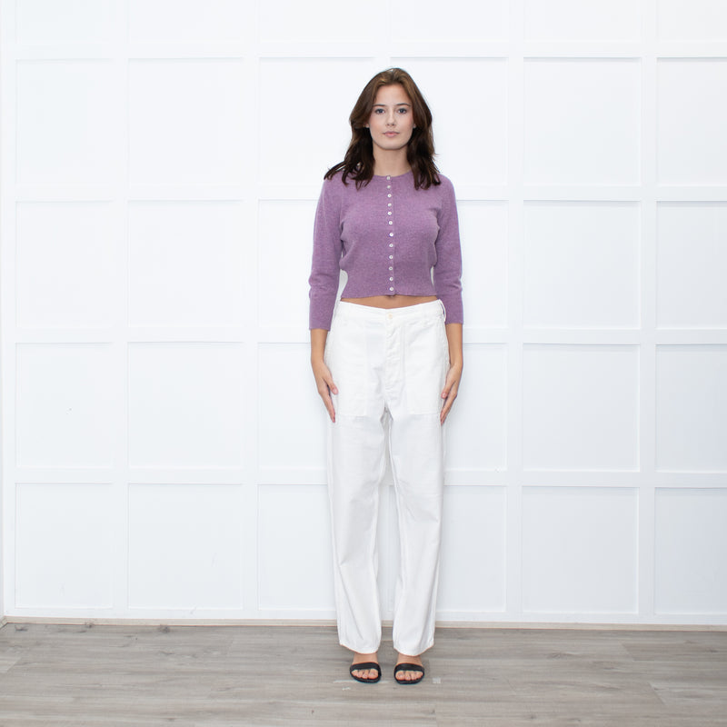 Brora Lilac Cashmere Cropped Cardigan