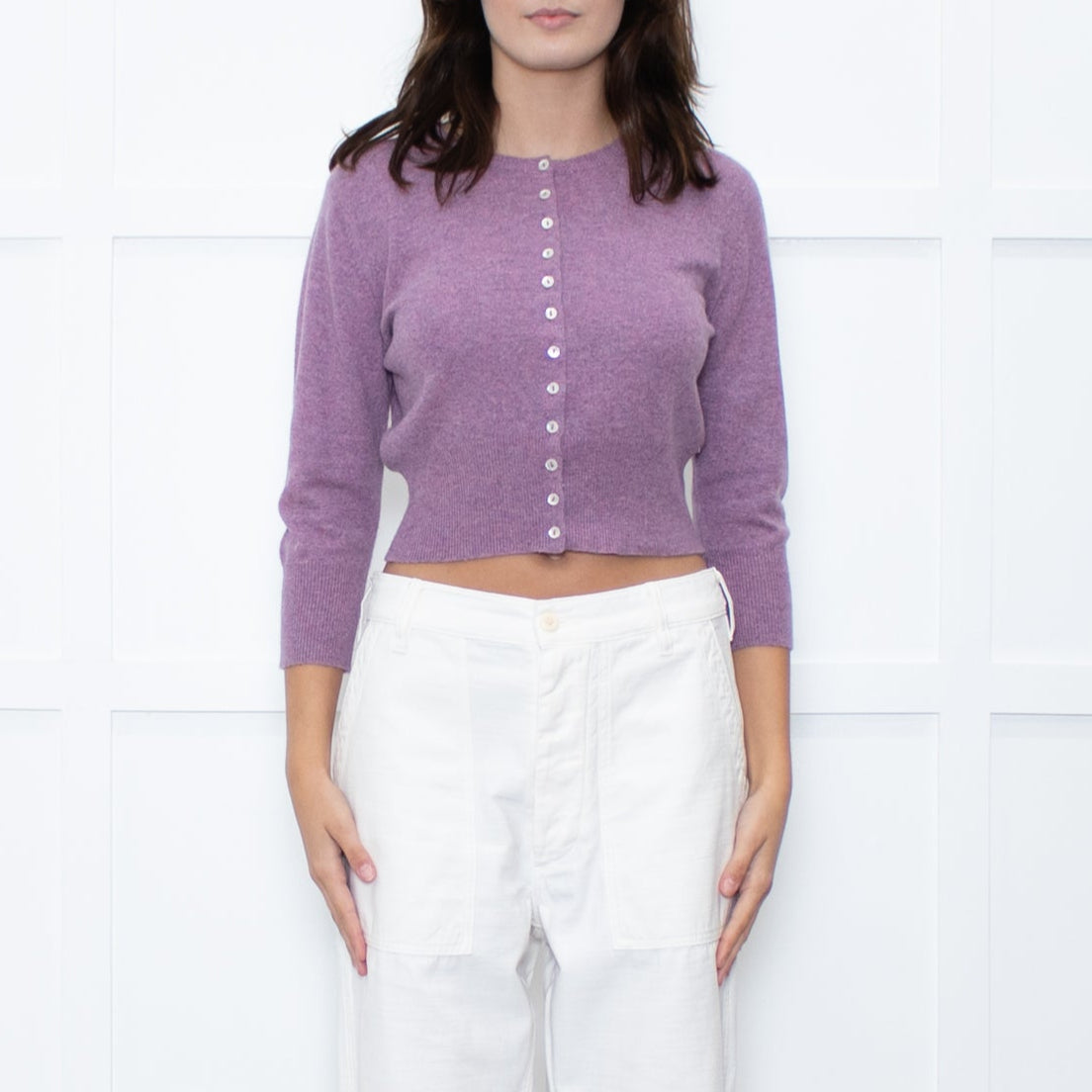 Brora Lilac Cashmere Cropped Cardigan