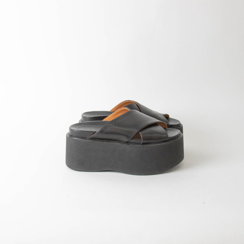 Marni Black Leather Cross Front Mules