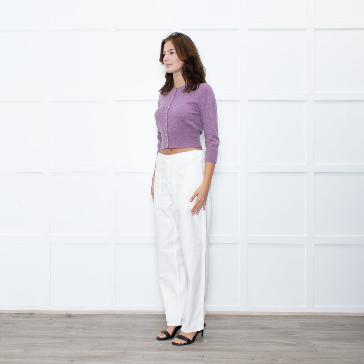 Brora Lilac Cashmere Cropped Cardigan