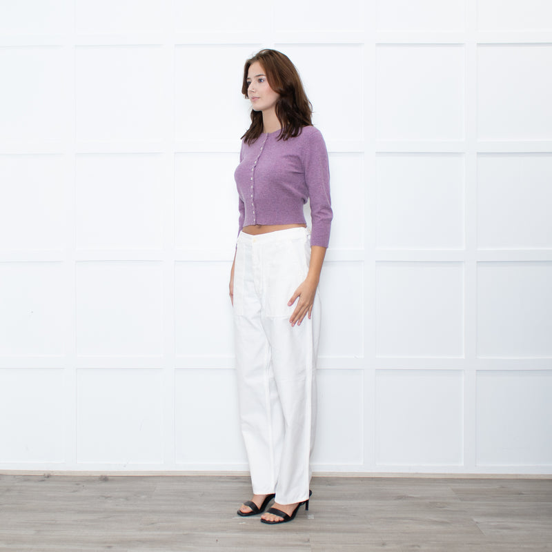 Brora Lilac Cashmere Cropped Cardigan