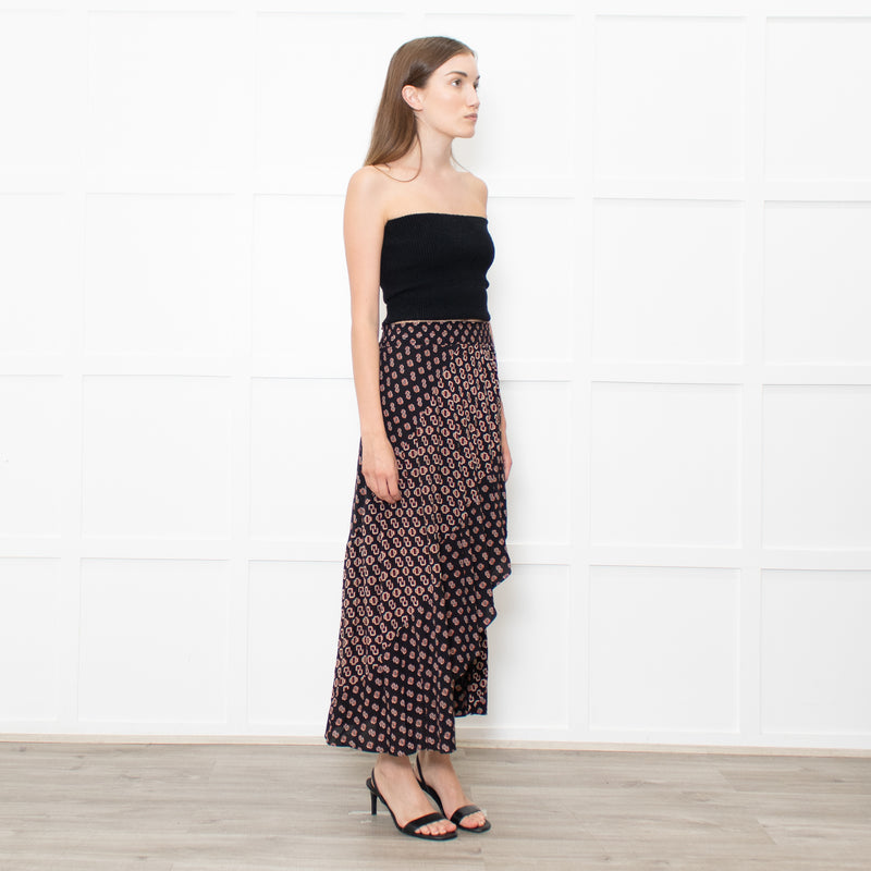 Maje Black Red Print Symmetric Skirt