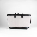 Burberry Cream Canvas Black Leather Trim Large Tote Bag