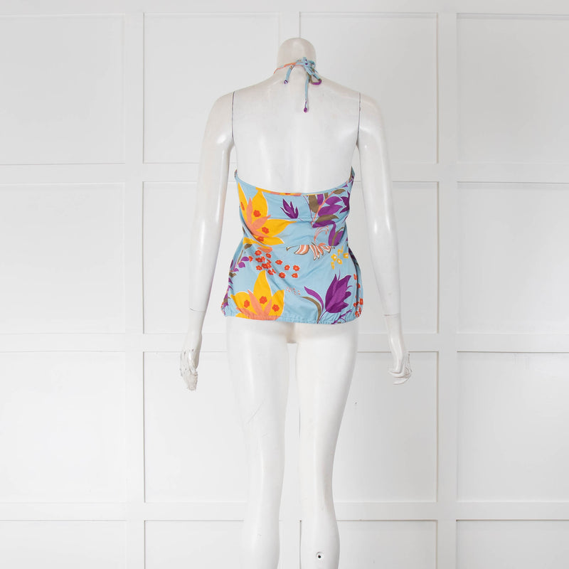 Missoni Light Blue Purple Yellow Floral Halter Neck Top