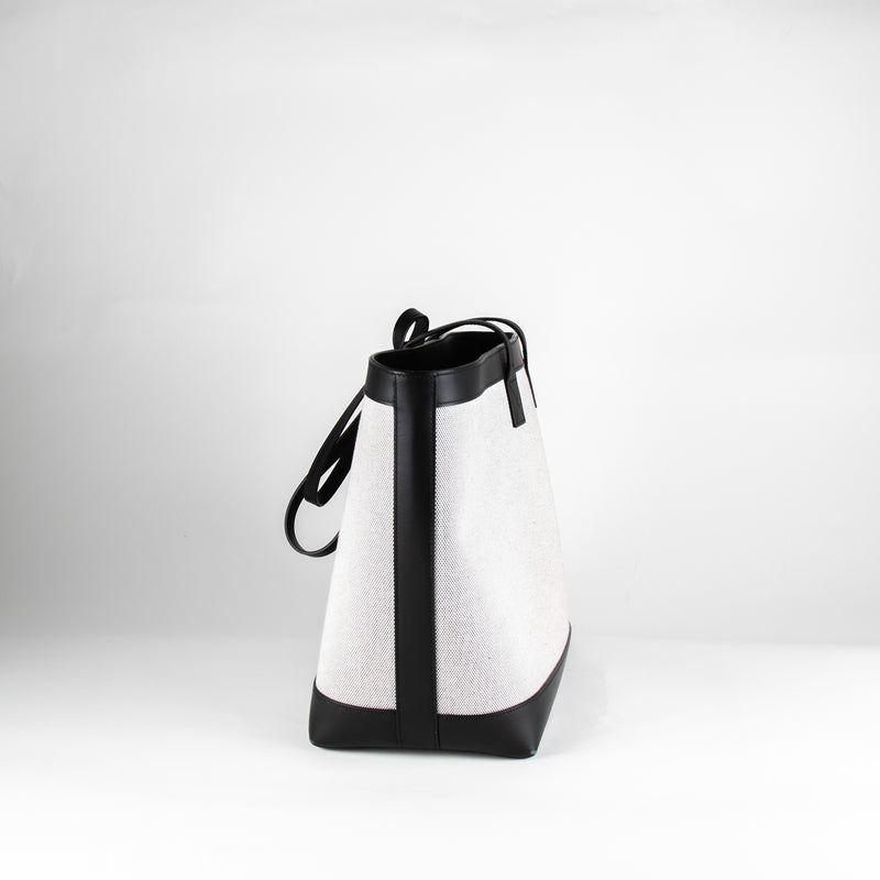 Burberry Cream Canvas Black Leather Trim Large Tote Bag