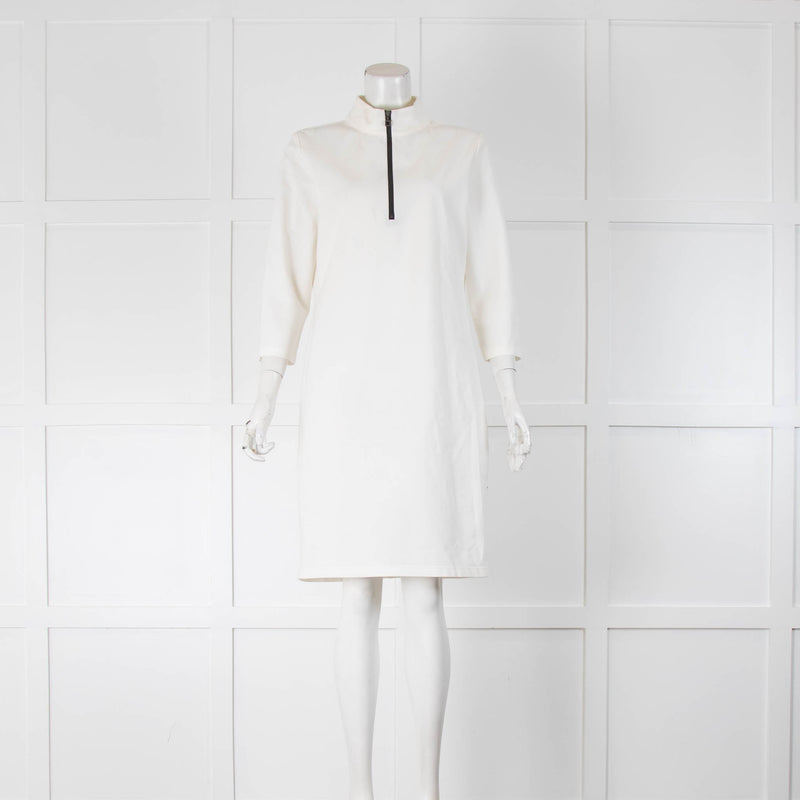 Sarah Pacini Cream Jersey Zip Front Dress