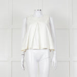 Kenzo White Sleeveless Embroidered Circle Print Blouse With Shoulder Buttons