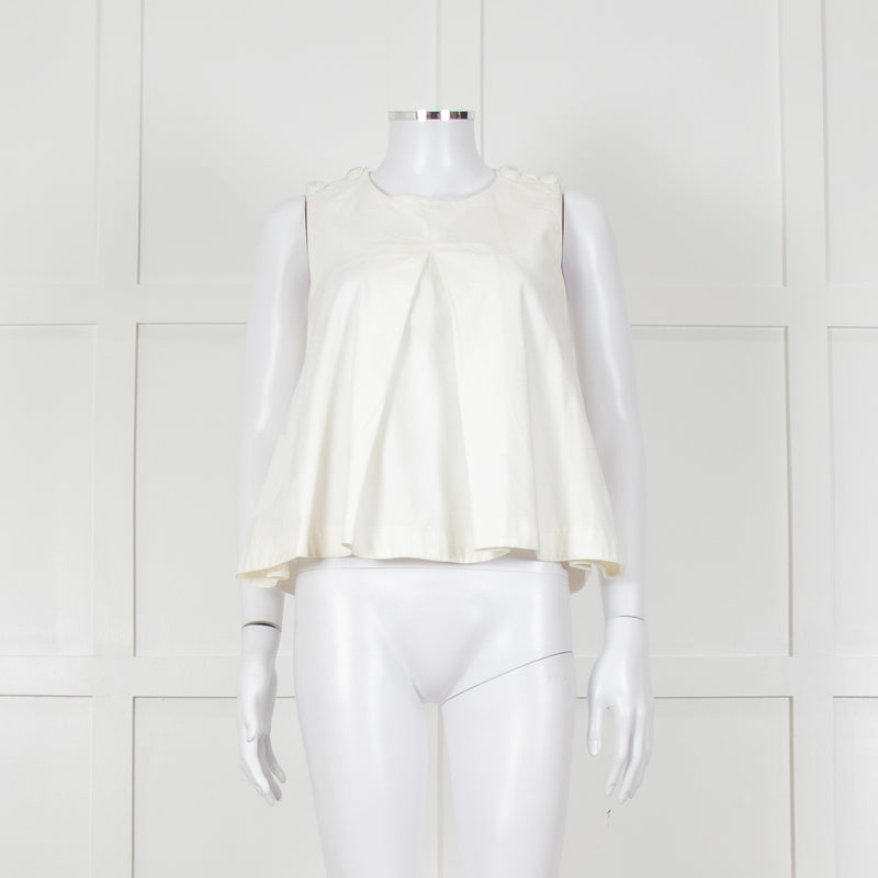 Kenzo White Sleeveless Embroidered Circle Print Blouse With Shoulder Buttons