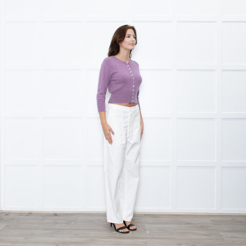 Brora Lilac Cashmere Cropped Cardigan