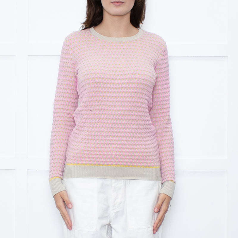 Jonathan Saunders Beige Pink Waffled Cotton Sweater