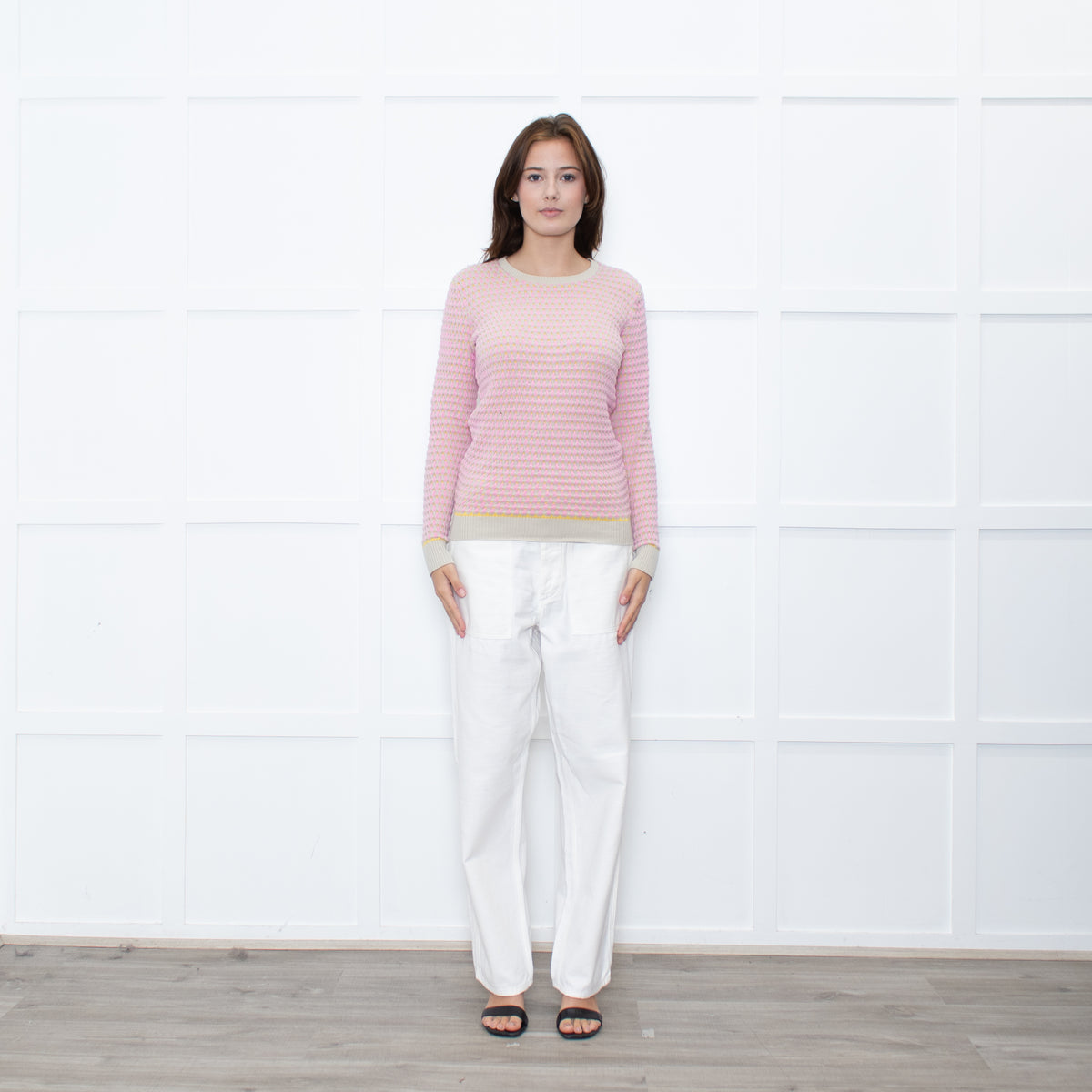 Jonathan Saunders Beige Pink Waffled Cotton Sweater