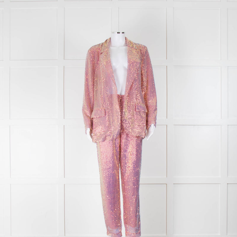 Pink sequin pantsuit hot sale