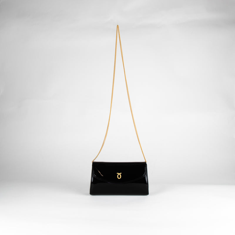 Launer London Black Patent Tosca Clutch Bag