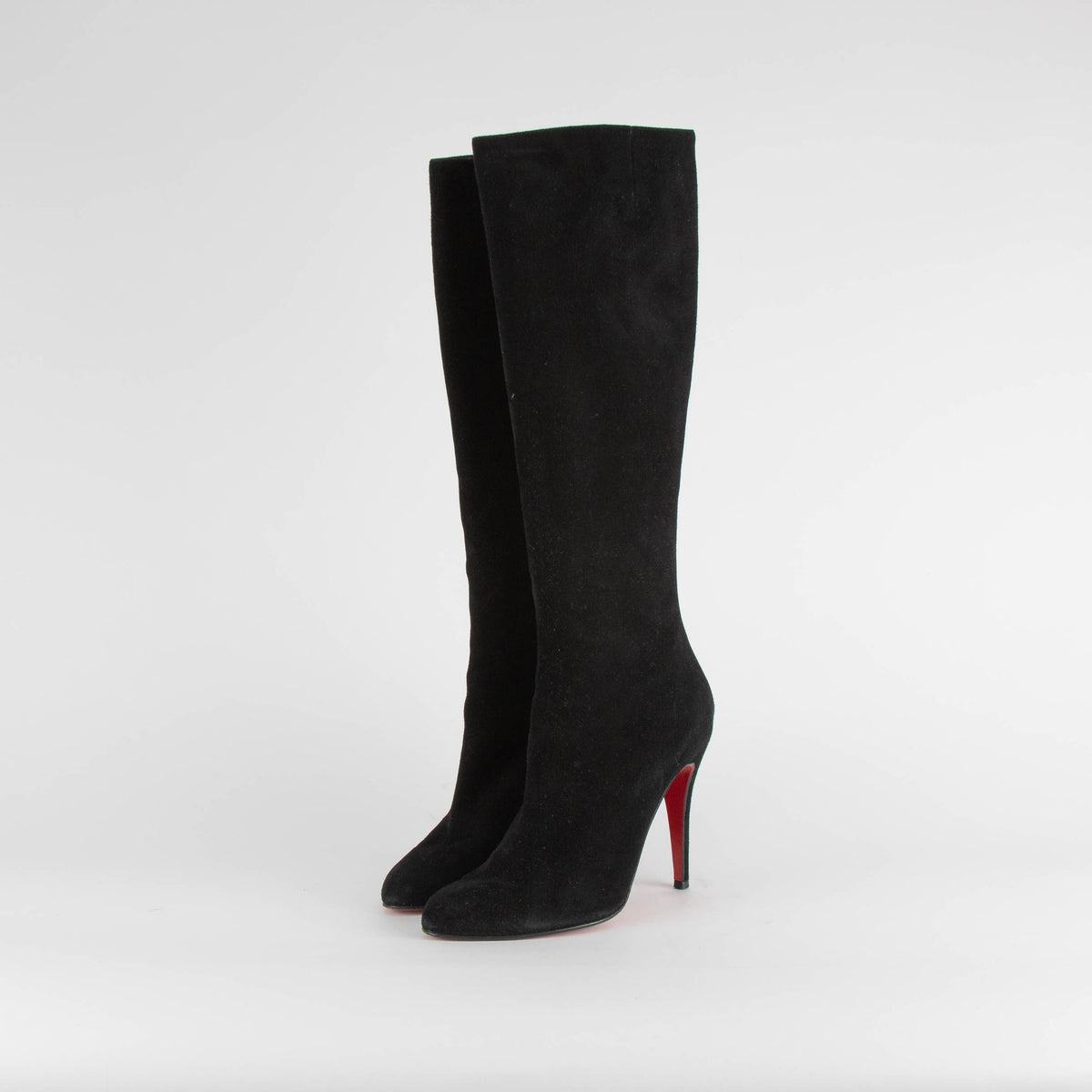 Christian Louboutin Black Suede Heeled Knee Boots