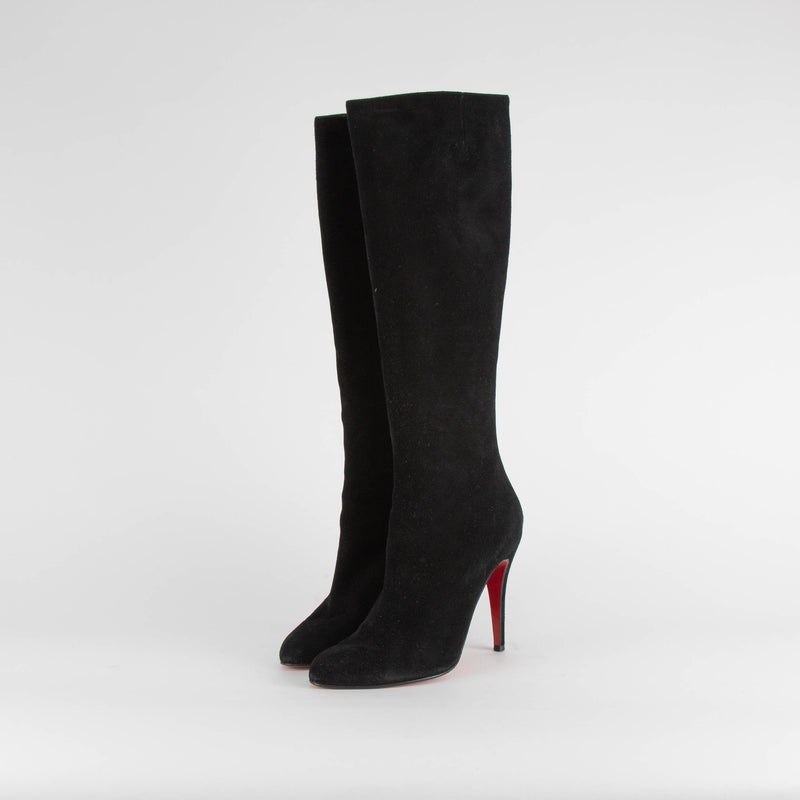 Christian Louboutin Black Suede Heeled Knee Boots