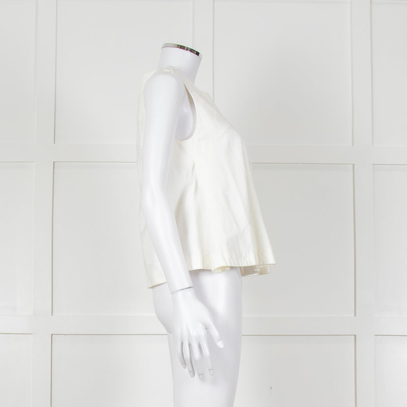 Kenzo White Sleeveless Embroidered Circle Print Blouse With Shoulder Buttons