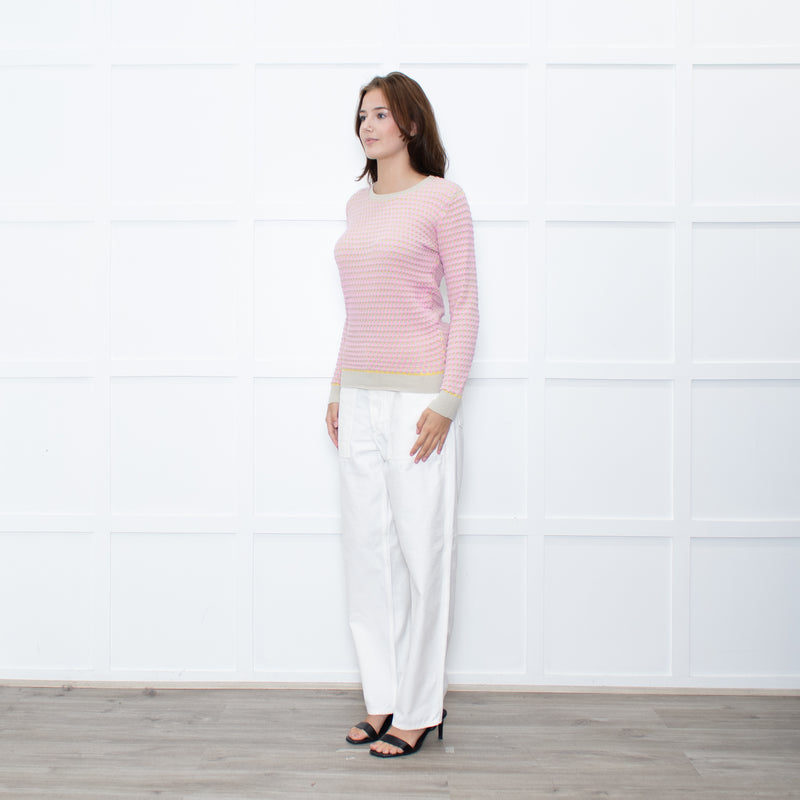 Jonathan Saunders Beige Pink Waffled Cotton Sweater