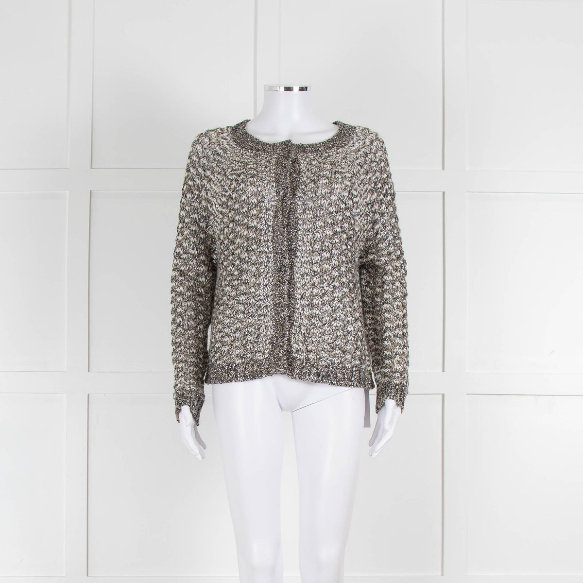 Bruno Manetti Beige and Black Metallic Open Weave Cardigan