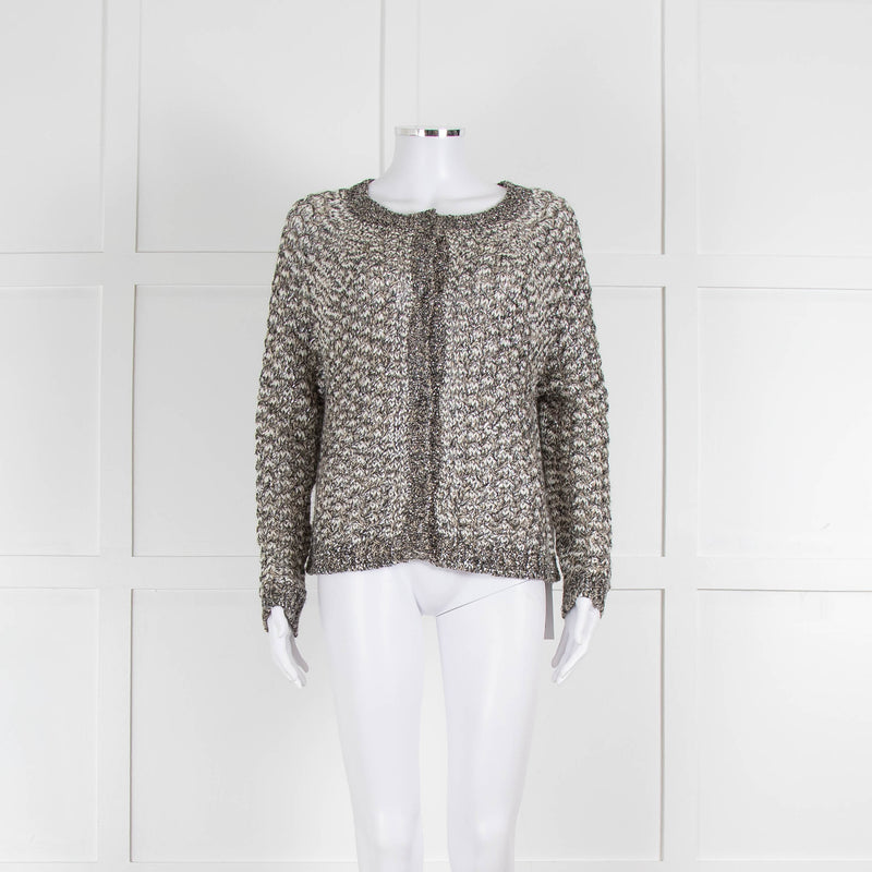 Bruno Manetti Beige and Black Metallic Open Weave Cardigan