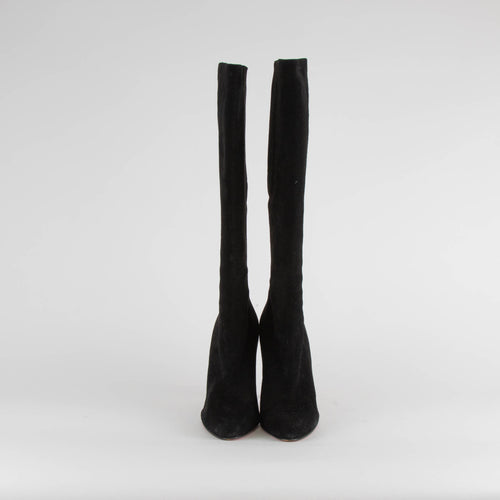 Christian Louboutin Black Suede Heeled Knee Boots