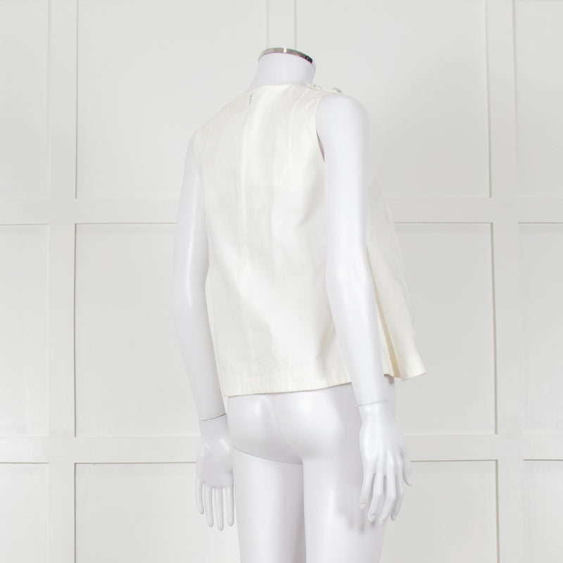 Kenzo White Sleeveless Embroidered Circle Print Blouse With Shoulder Buttons