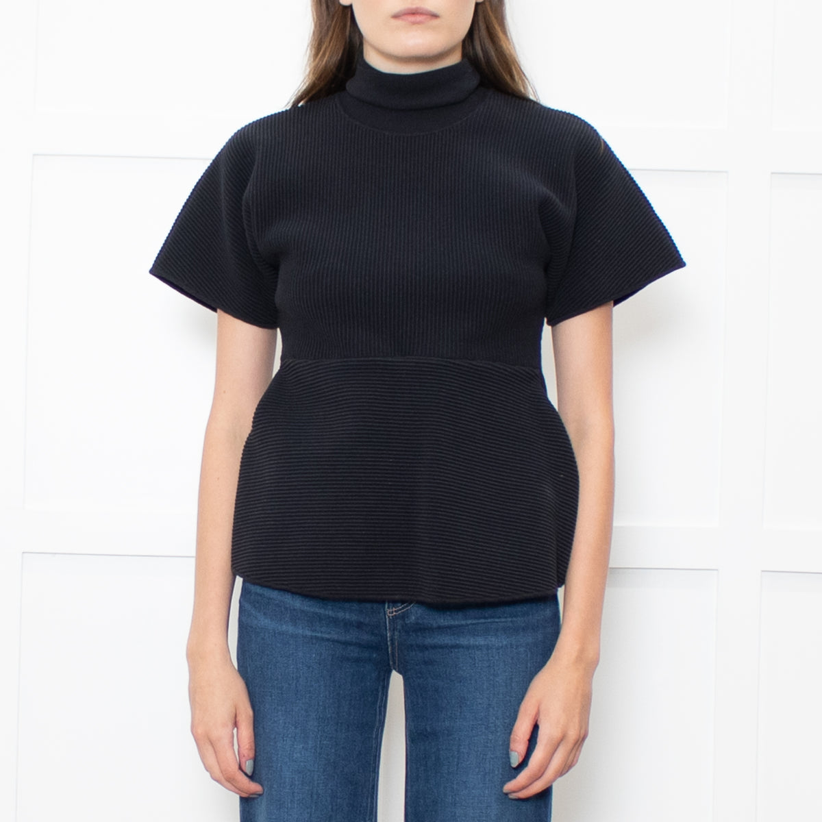 Acne Navy Ribbed Cotton Fitted Top