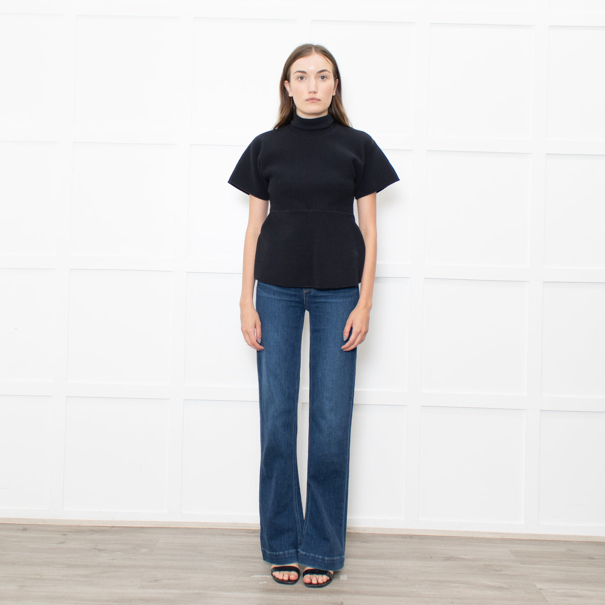 Acne Navy Ribbed Cotton Fitted Top