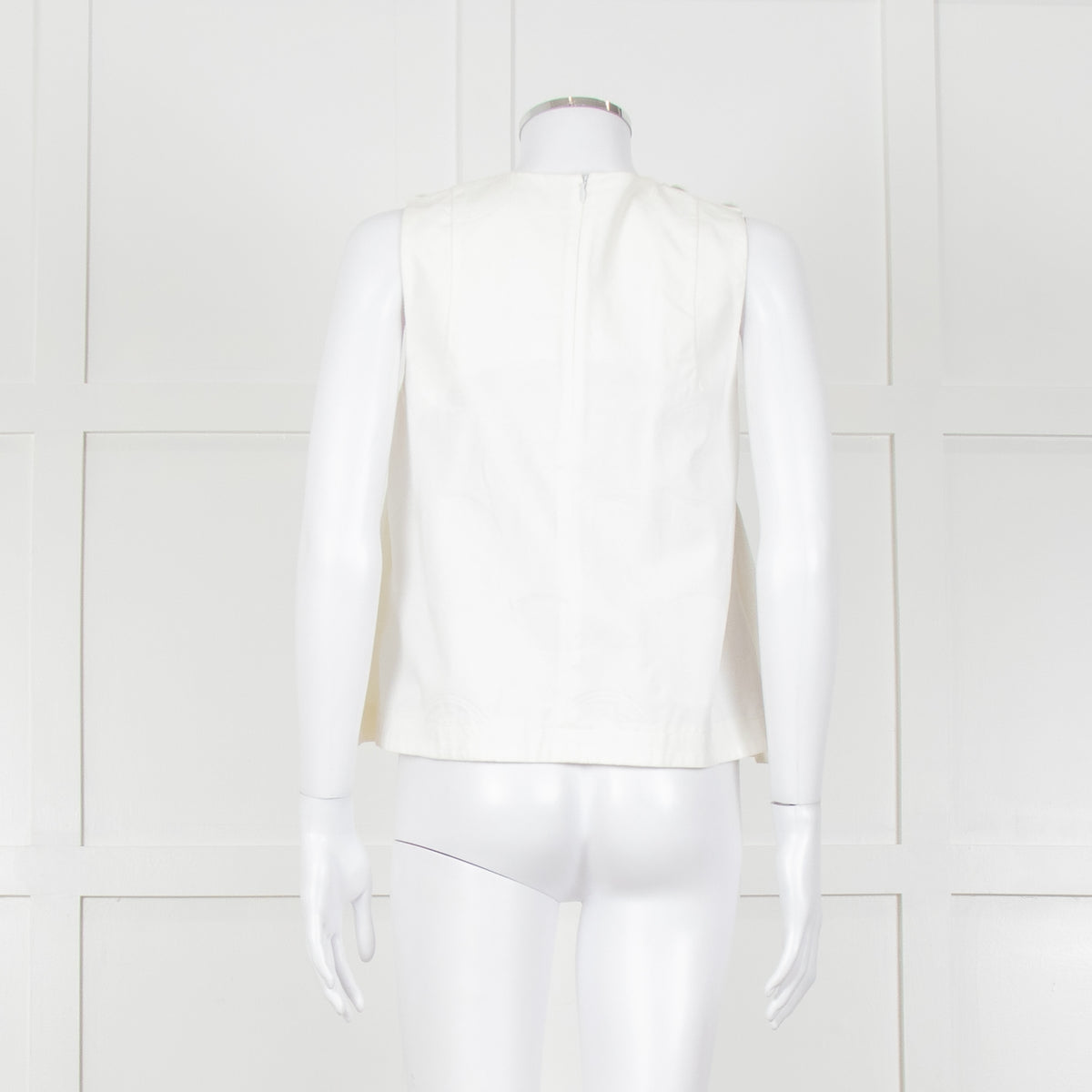 Kenzo White Sleeveless Embroidered Circle Print Blouse With Shoulder Buttons