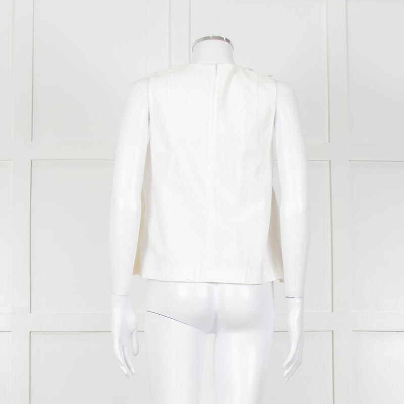 Kenzo White Sleeveless Embroidered Circle Print Blouse With Shoulder Buttons