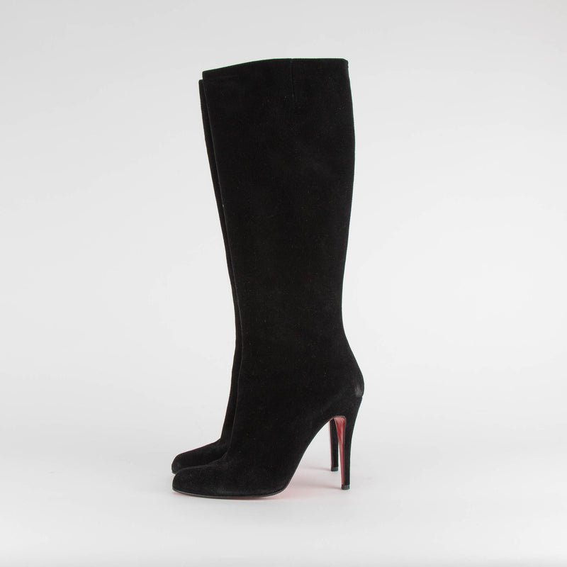 Christian Louboutin Black Suede Heeled Knee Boots