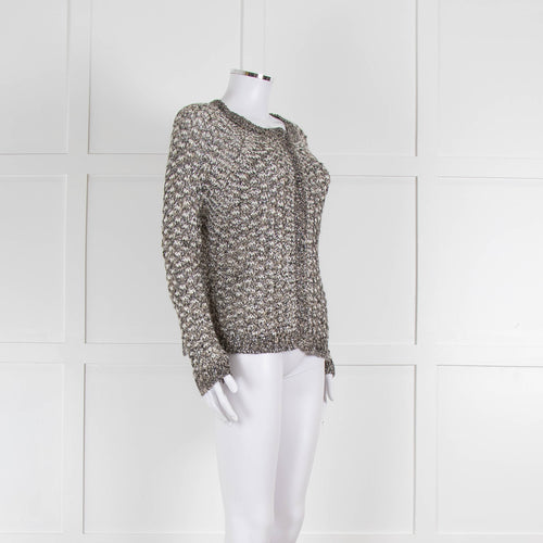 Bruno Manetti Beige and Black Metallic Open Weave Cardigan