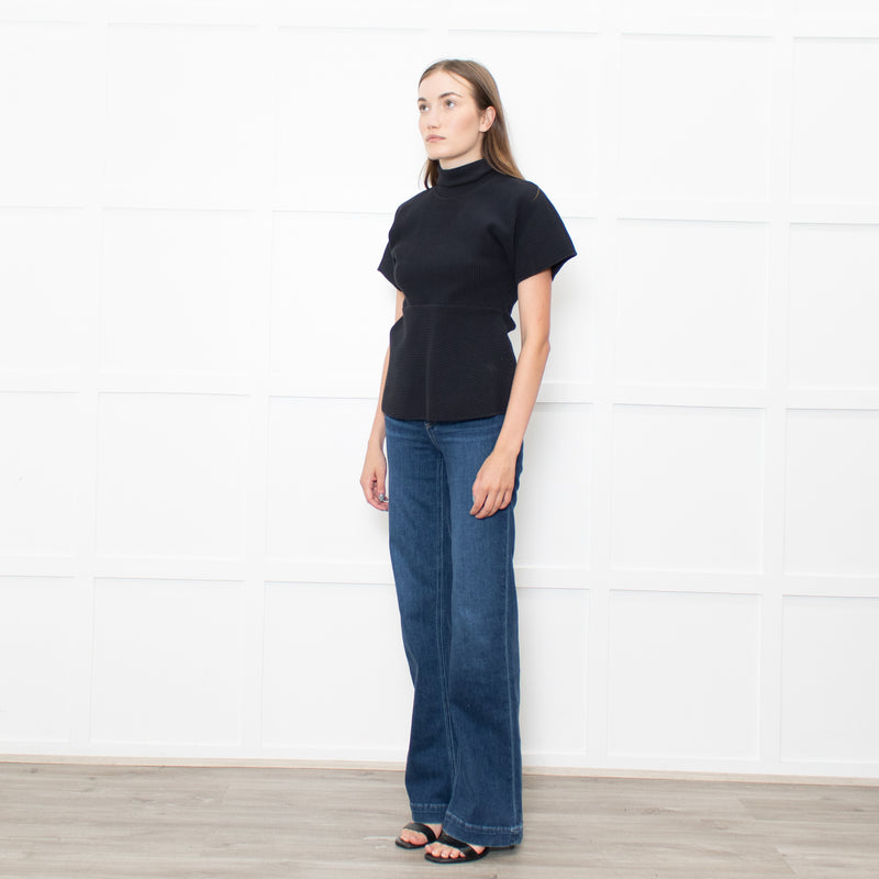 Acne Navy Ribbed Cotton Fitted Top