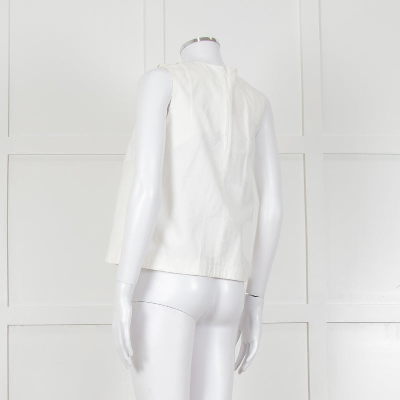 Kenzo White Sleeveless Embroidered Circle Print Blouse With Shoulder Buttons