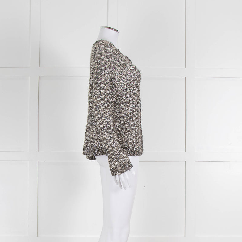 Bruno Manetti Beige and Black Metallic Open Weave Cardigan