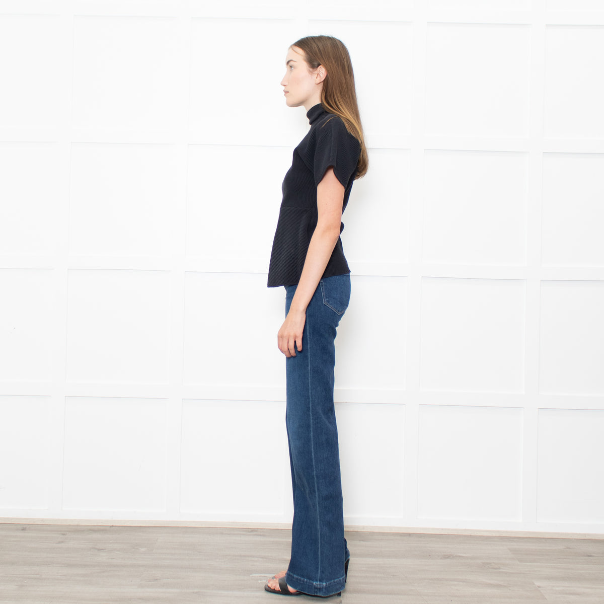 Acne Navy Ribbed Cotton Fitted Top