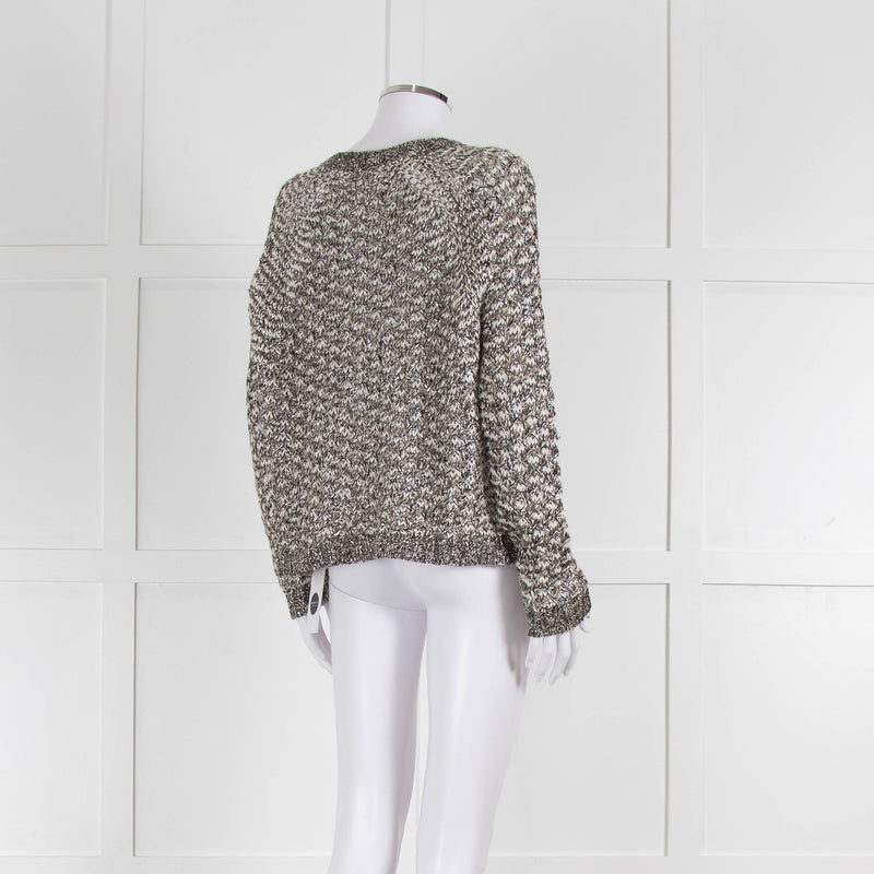 Bruno Manetti Beige and Black Metallic Open Weave Cardigan