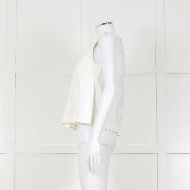 Kenzo White Sleeveless Embroidered Circle Print Blouse With Shoulder Buttons