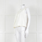 Kenzo White Sleeveless Embroidered Circle Print Blouse With Shoulder Buttons