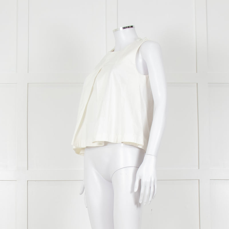 Kenzo White Sleeveless Embroidered Circle Print Blouse With Shoulder Buttons