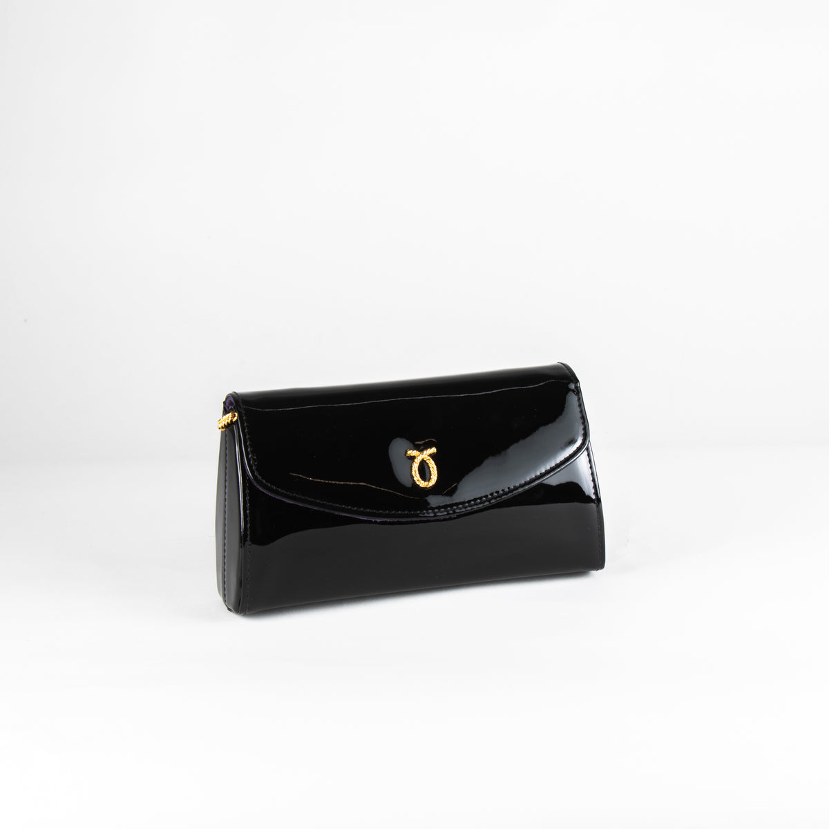 Launer London Black Patent Tosca Clutch Bag