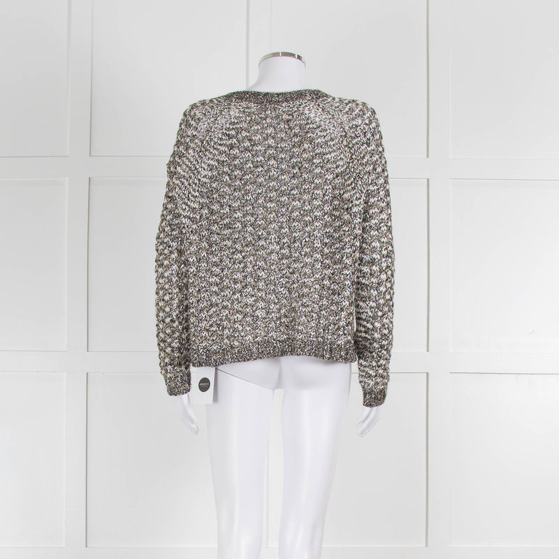 Bruno Manetti Beige and Black Metallic Open Weave Cardigan