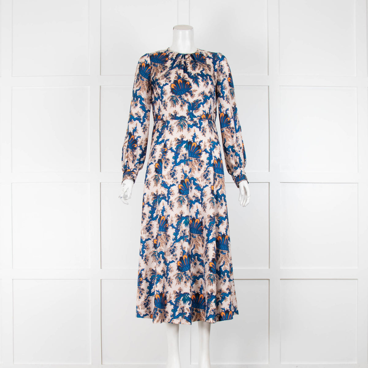 strapless open back dress Sandro Cream Blue Orange Paisley Silk Midi Dress – Phoenix Style