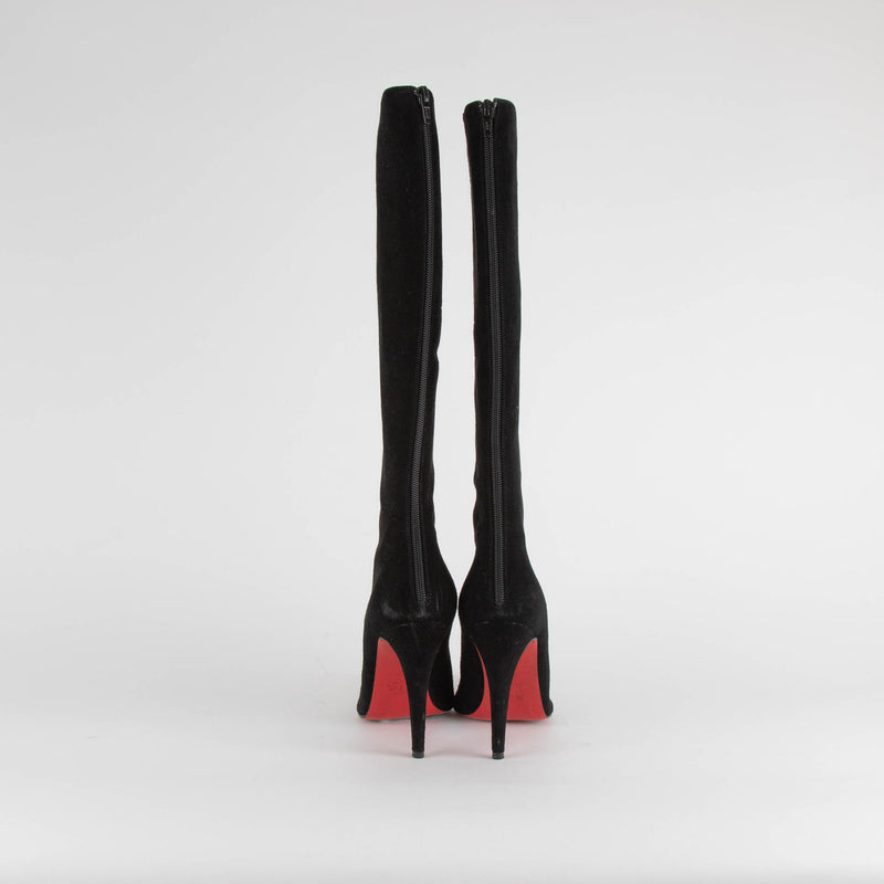 Christian Louboutin Black Suede Heeled Knee Boots