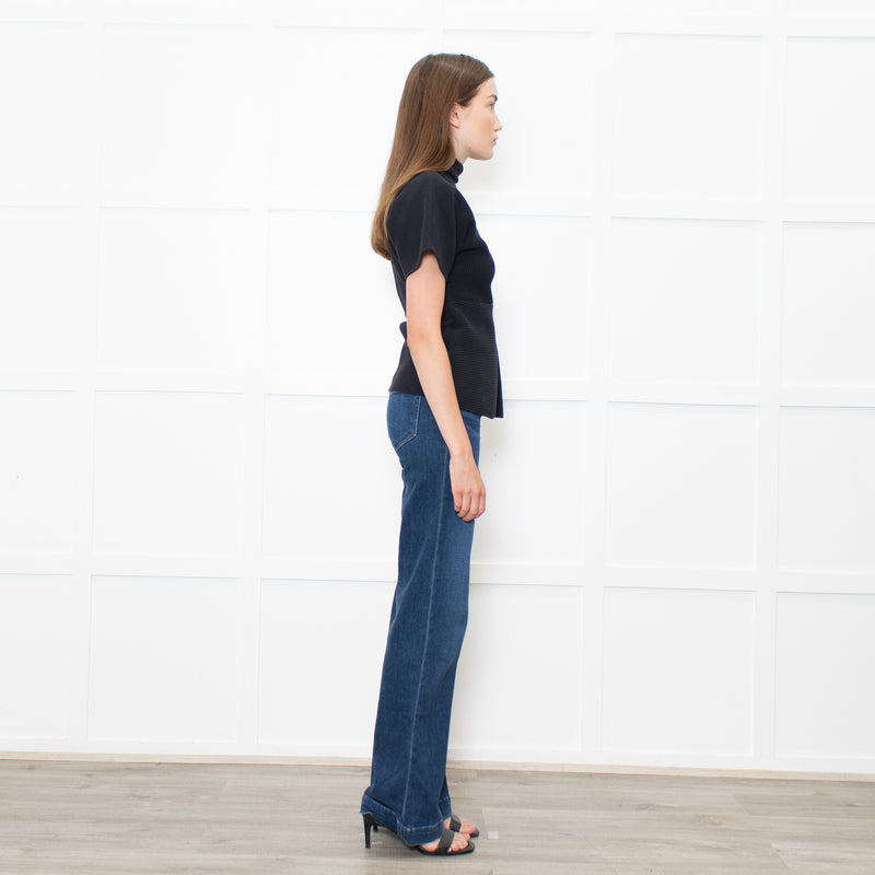 Acne Navy Ribbed Cotton Fitted Top
