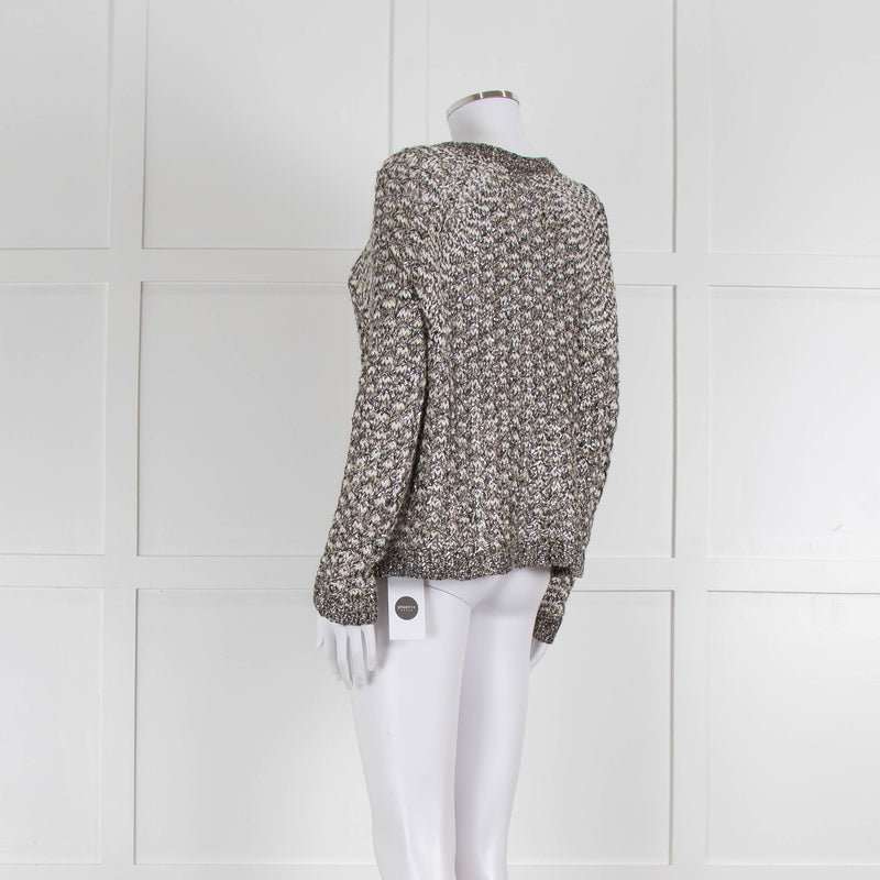 Bruno Manetti Beige and Black Metallic Open Weave Cardigan