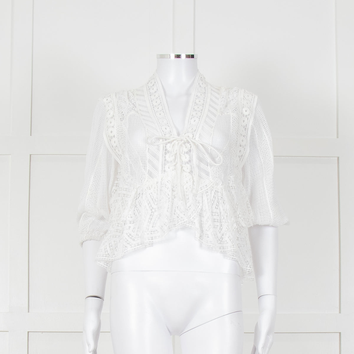 Iro Ruffled Lace V Neck Lace Tie Front Blouse