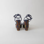 Miu Miu Blue Wedge Sandal With Green Paisley On Heel